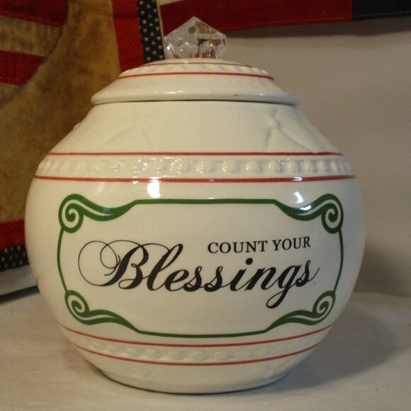 Count Your Blessings Ceramic Dog Biscuit Cookie Jar - Picture 1 of 6